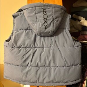 Roxy Blue Puffer Vest Cropped With Hood